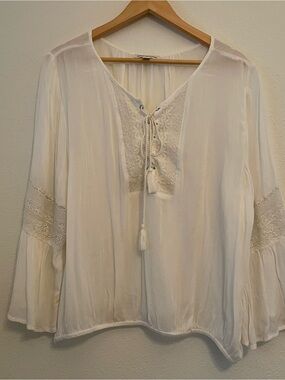 American Eagle Outfitters Women’s XXL Top Boho Peasant Lace Accents Ivory